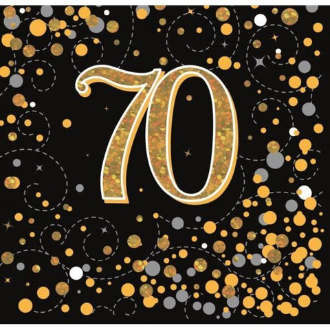 70 NAPKINS - BLACK AND GOLD SPARKLING FIZZ 16 pack - Whip It Up Cake Supplies