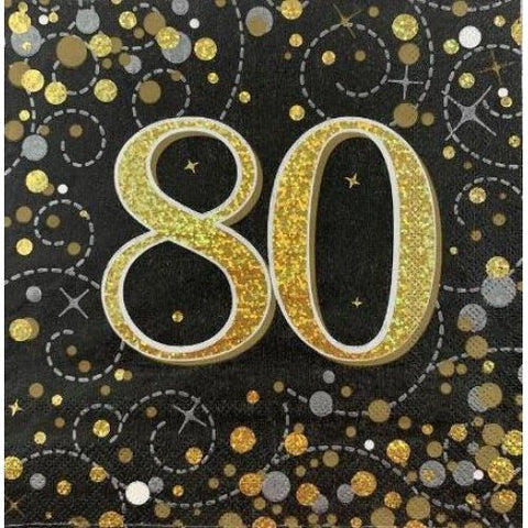 80 NAPKINS - BLACK AND GOLD SPARKLING FIZZ 16 pack - Whip It Up Cake Supplies