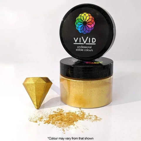 VIVID SHIMMER SUPER GOLD METALLIC EDIBLE DUST 50g - Whip It Up Cake Supplies