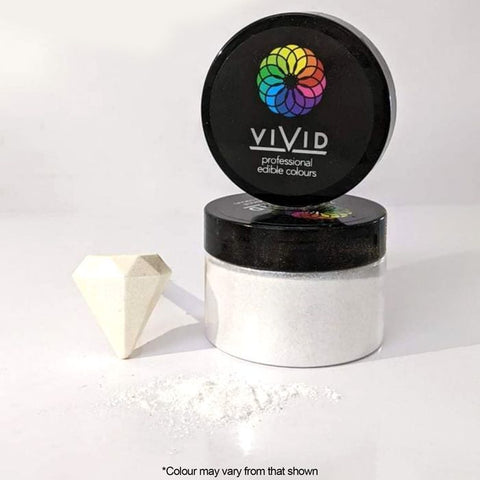 VIVID PLATINUM WHITE SHIMMER METALLIC EDIBLE DUST 50g - Whip It Up Cake Supplies