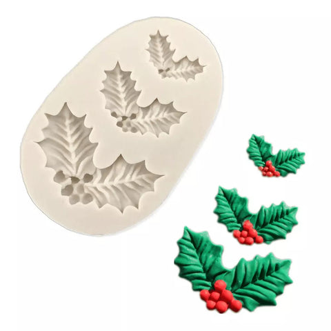 HOLLY LEAF SILICONE MOULD x 3 - Whip It Up Cake Supplies