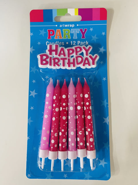 CANDLES PINKS WITH PLAQUE 12 pack