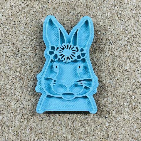 BUNNY HEAD WITH FLOWERS EMBOSSED 3D PRINTED COOKIE STAMP