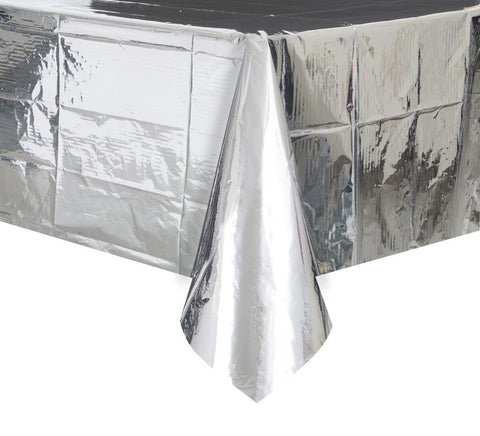 SILVER FOIL PLASTIC TABLECOVER 1.37m x 2.74m - Whip It Up Cake Supplies