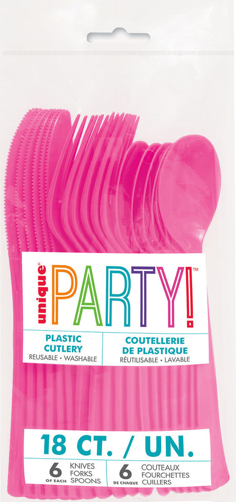 HOT PINK ASSORTED CUTLERY 18 pack - Whip It Up Cake Supplies