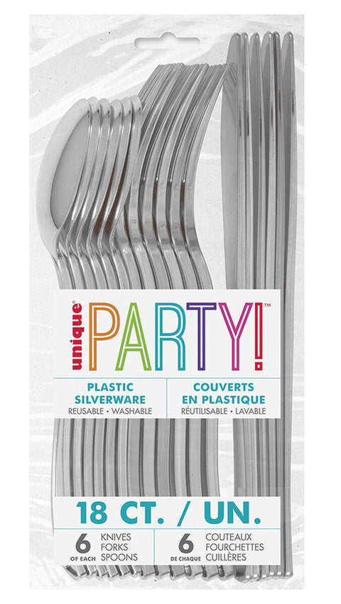 SILVER METALLIC ASSORTED CUTLERY 18 pack - Whip It Up Cake Supplies