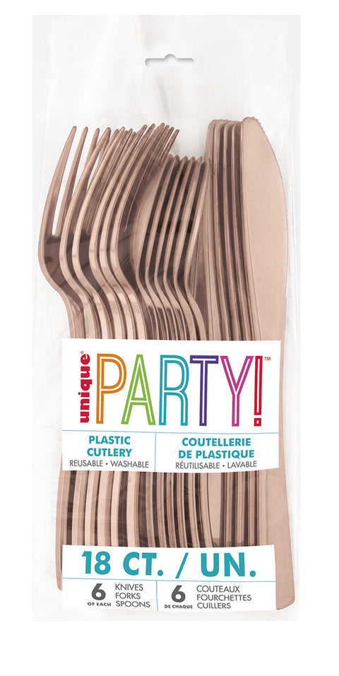 ROSE GOLD METALLIC ASSORTED CUTLERY 18 pack - Whip It Up Cake Supplies