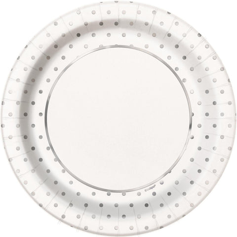 SILVER FOIL DOTS LUNCH PLATES 9" x 8 pack - Whip It Up Cake Supplies