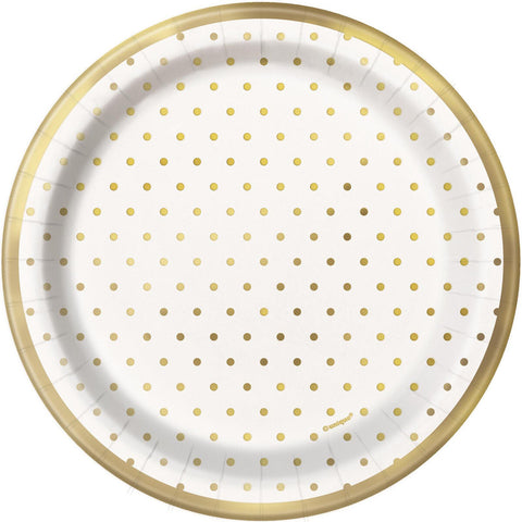 GOLD FOIL DOTS SNACK PLATES 7" x  8 pack - Whip It Up Cake Supplies