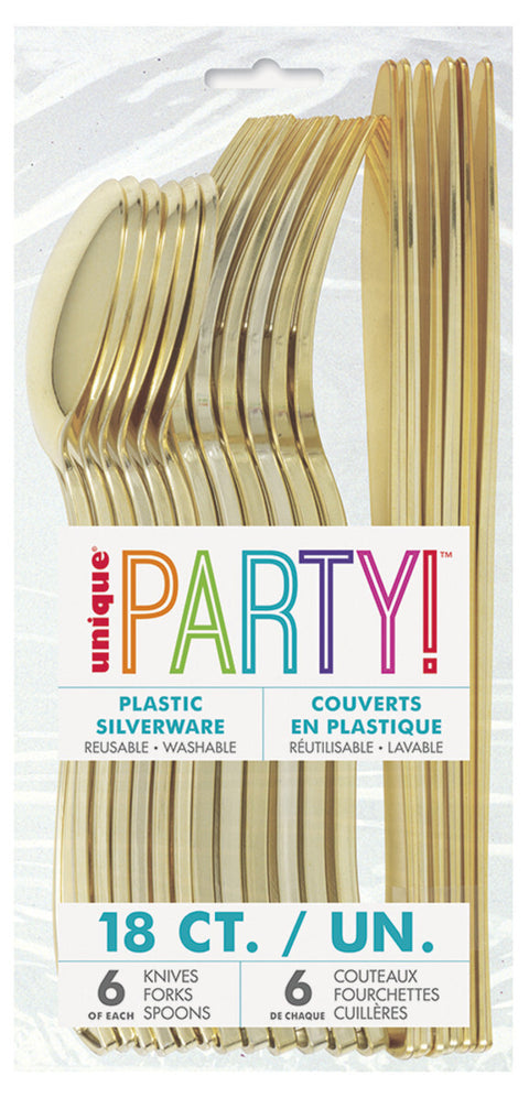 GOLD METALLIC ASSORTED CUTLERY 18 pack - Whip It Up Cake Supplies