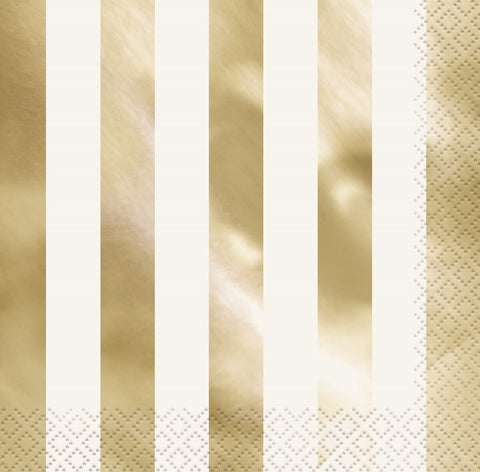 GOLD FOIL STRIPE LUNCH NAPKINS 16 pack - Whip It Up Cake Supplies