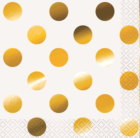 GOLD FOIL DOT BEVERAGE NAPKINS 16 pack - Whip It Up Cake Supplies