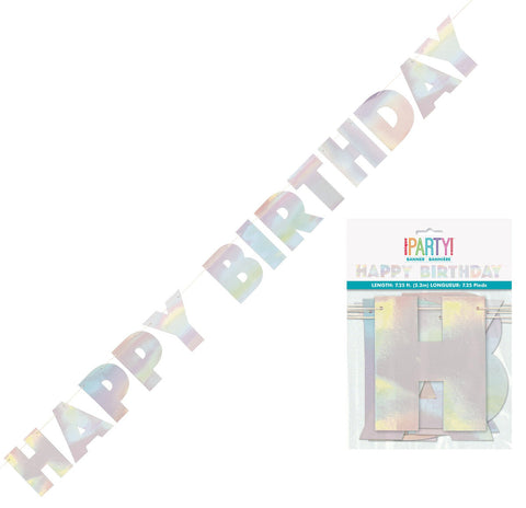 IRIDESCENT HAPPY BIRTHDAY JOINTED BANNER 2.2m long - Whip It Up Cake Supplies