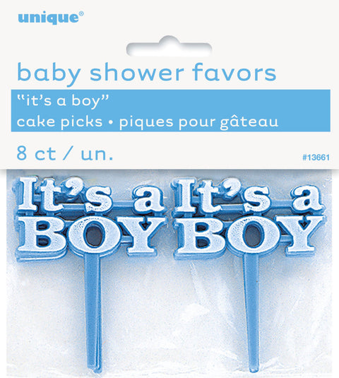 IT'S A BOY CUPCAKE PICKS 8 pack - Whip It Up Cake Supplies