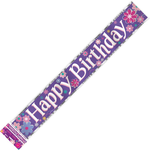 HAPPY BIRTHDAY BLOSSOM FOIL BANNER 3.65m - Whip It Up Cake Supplies