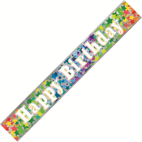 HAPPY BIRTHDAY RAINBOW STAR FOIL BANNER 2.74m - Whip It Up Cake Supplies