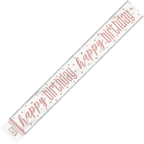 HAPPY BIRTHDAY ROSE GOLD PRISM BANNER 2.74m - Whip It Up Cake Supplies