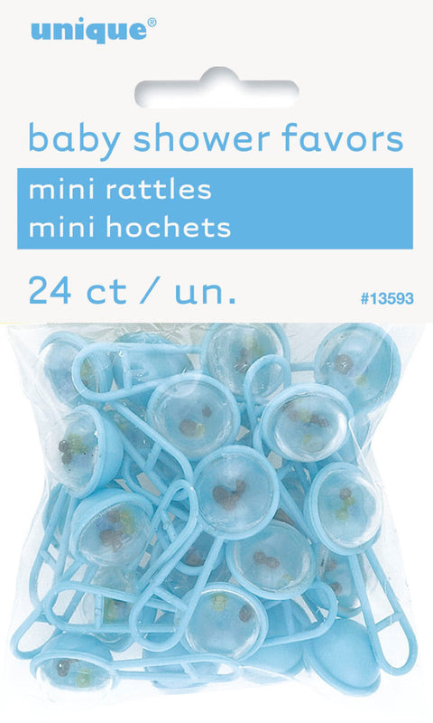 BLUE MINI RATTLES 24 pack PARTY FAVORS