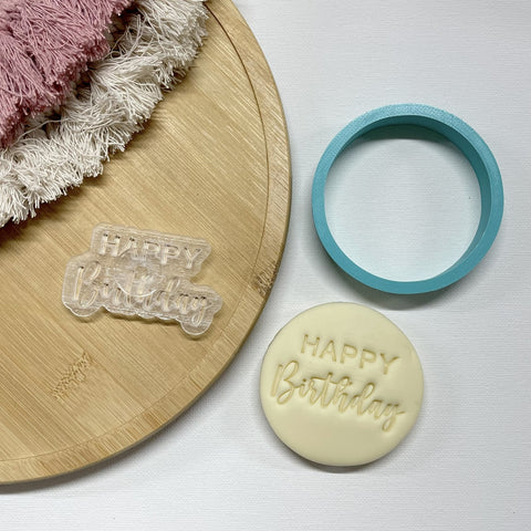 HAPPY BIRTHDAY MIXED FONT IMPRESSED COOKIE STAMP - Whip It Up Cake Supplies