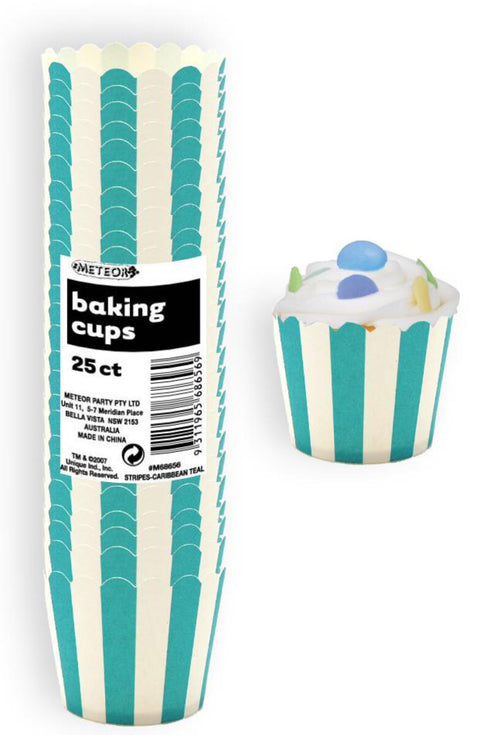 CARIBBEAN TEAL STRIPED BAKING CUPS 25 pack - Whip It Up Cake Supplies