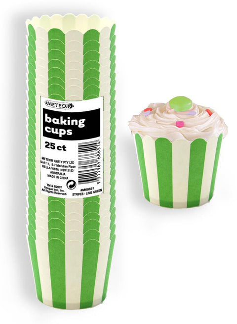 LIME GREEN STRIPED BAKING CUPS 25 pack - Whip It Up Cake Supplies