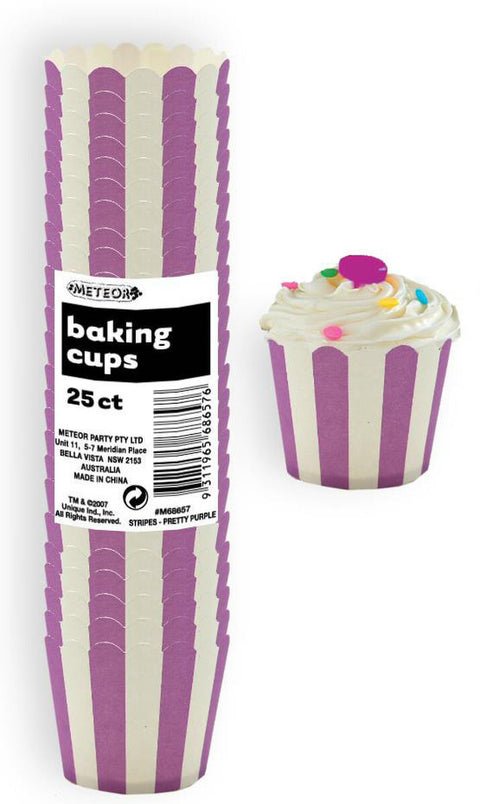 PRETTY PURPLE STRIPED BAKING CUPS 25 pack - Whip It Up Cake Supplies