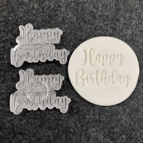 HAPPY BIRTHDAY ELEGANT EMBOSSED COOKIE STAMP - Whip It Up Cake Supplies