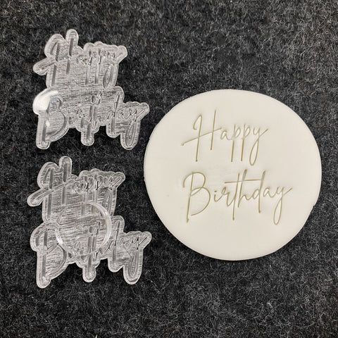 HAPPY BIRTHDAY MODERN EMBOSSED COOKIE STAMP - Whip It Up Cake Supplies