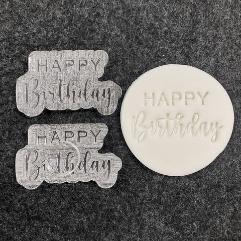 HAPPY BIRTHDAY MIXED FONT EMBOSSED COOKIE STAMP - Whip It Up Cake Supplies