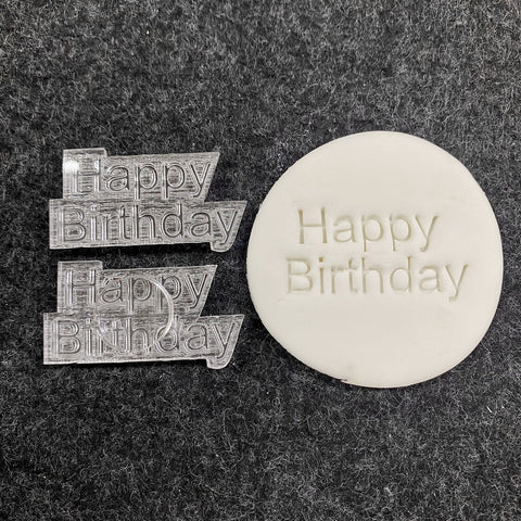 HAPPY BIRTHDAY BLOCK EMBOSSED COOKIE STAMP - Whip It Up Cake Supplies