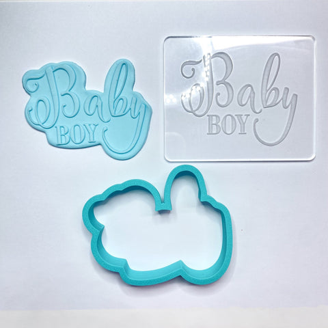 BABY BOY - RAISE IT UP COOKIE STAMP & CUTTER SET - Whip It Up Cake Supplies