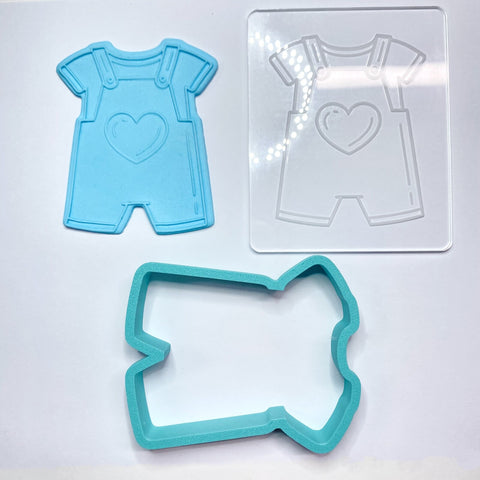 BABY OVERALLS - RAISE IT UP COOKIE STAMP & CUTTER SET - Whip It Up Cake Supplies