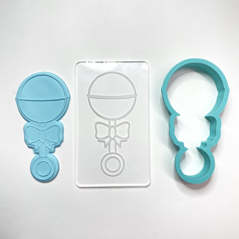 BABY RATTLE - RAISE IT UP COOKIE STAMP & CUTTER SET - Whip It Up Cake Supplies