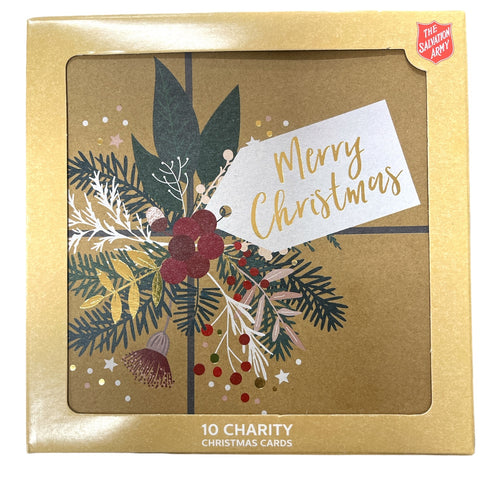 CHRISTMAS CARDS  PRESENT SQUARE 10 pack  - SALVATION ARMY