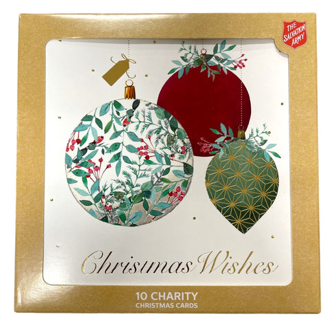 CHRISTMAS CARDS BAUBLES SQUARE 10 pack  - SALVATION ARMY