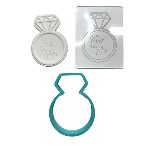 MISS TO MRS WITH DIAMOND RING - RAISE IT UP COOKIE STAMP & CUTTER SET - Whip It Up Cake Supplies