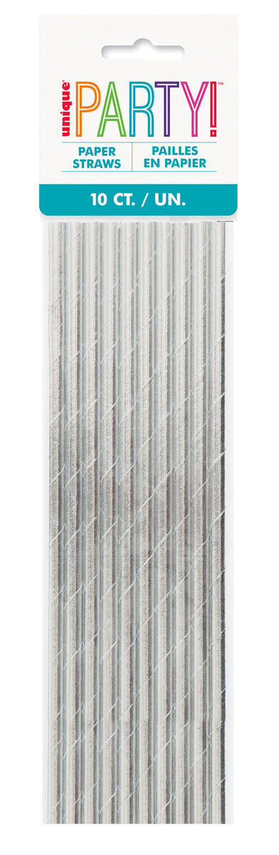 PAPER STRAWS SILVER FOIL 10 pack