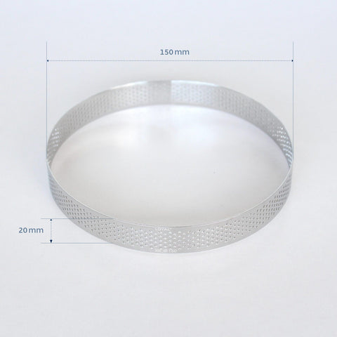 TART RING PERFORATED STAINLESS STEEL ROUND 150mm x 20mm - Whip It Up Cake Supplies