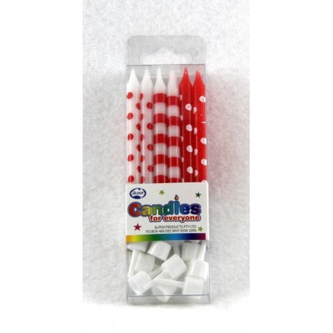RED CANDLES DOTS & STRIPES 12pk