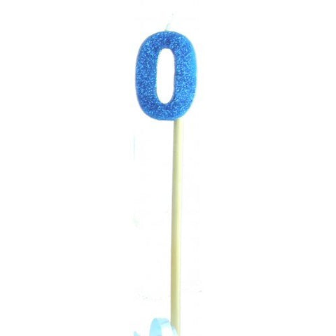 GLITTER #0 BLUE CANDLE ON STICK - Whip It Up Cake Supplies