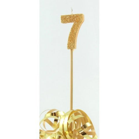 GLITTER #7 GOLD CANDLE ON STICK - Whip It Up Cake Supplies