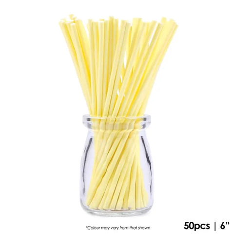 YELLOW 15cm LOLLIPOP STICKS x 50 - Whip It Up Cake Supplies