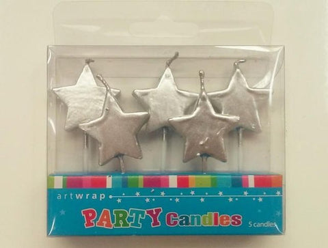 SILVER STAR CANDLES 5pk - Whip It Up Cake Supplies