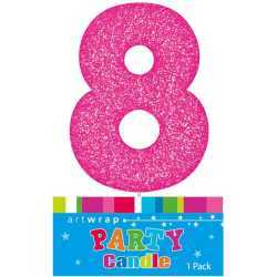 #8 PINK GLITTER CANDLE