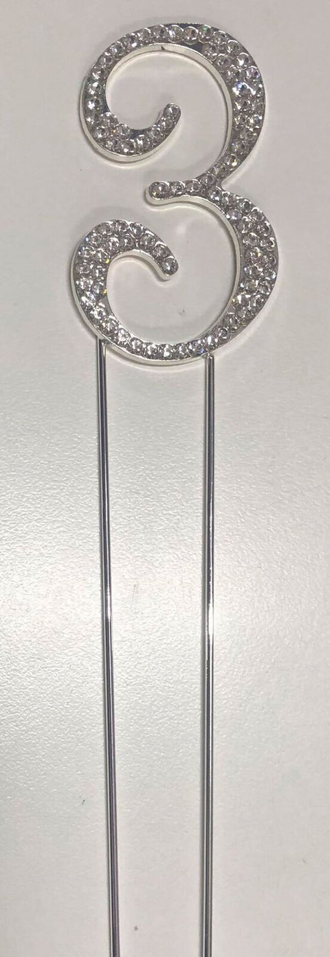 SILVER #3 DIAMANTE CAKE PIN 4.5cm - Whip It Up Cake Supplies