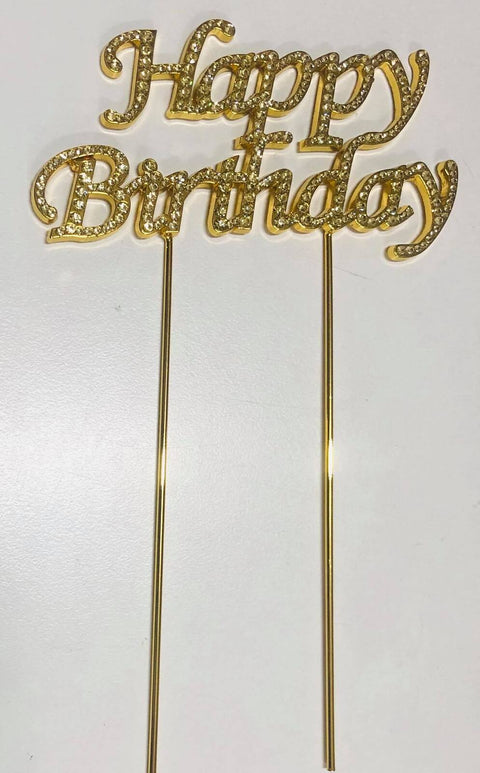 GOLD HAPPY BIRTHDAY DIAMANTE CAKE PIN 9.5cm wide - Whip It Up Cake Supplies