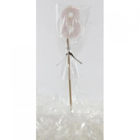 GLITTER #8 WHITE CANDLE ON STICK - Whip It Up Cake Supplies