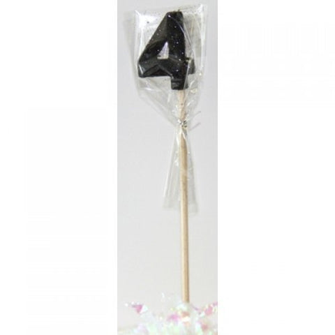 GLITTER #4 BLACK CANDLE ON STICK - Whip It Up Cake Supplies